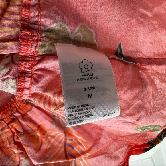 Farm Rio Anthropologie Smocked Ruffle Mini Dress Large Coral Long Sleeve Orange - Picture 9 of 12